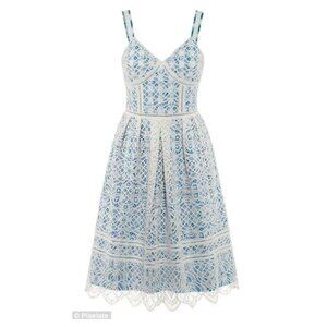 Draper James Net-a-Porter Blue Check and Lace Dress $525 Sz 2